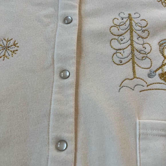 Breckenridge Woman’s L Sweatshirt Cardingan Pearl Snap Winter White Snowmen - Picture 11 of 13